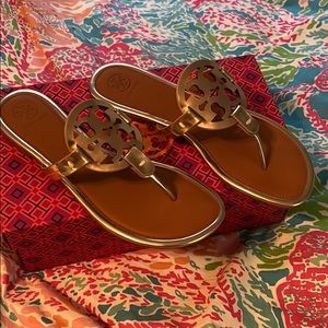 Tory Burch  Miller sandals new never worn metallic gold